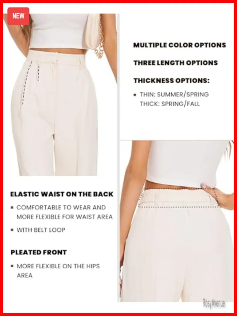 Wide Leg Dress Pants High Waisted Stretchy Back Elastic Waist Pleated Front